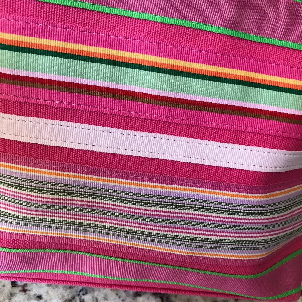 NWOT Tianni Striped Beach Canvas Purse Bag Bamboo Handles Gold Toned Hardware - Picture 3 of 10